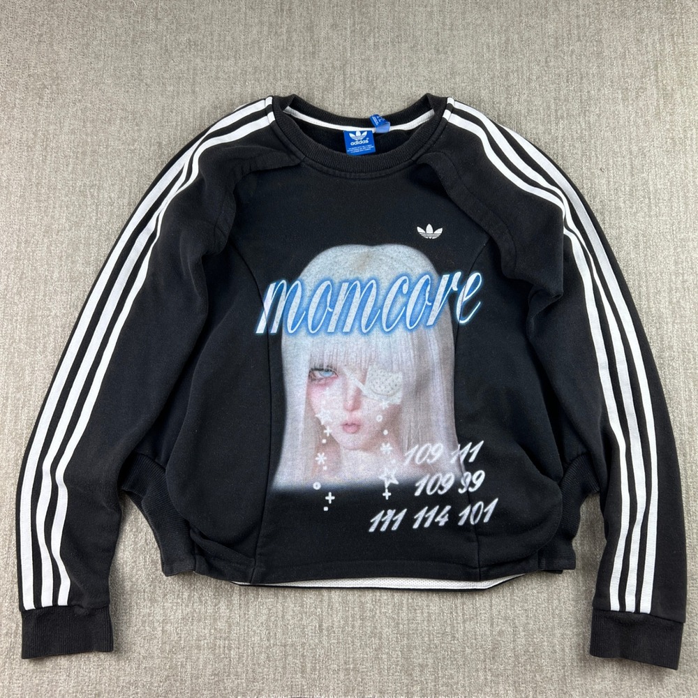 Adidas Momcore Graphic Sweatshirt Womens Small Black Anime Streetwear Pullover